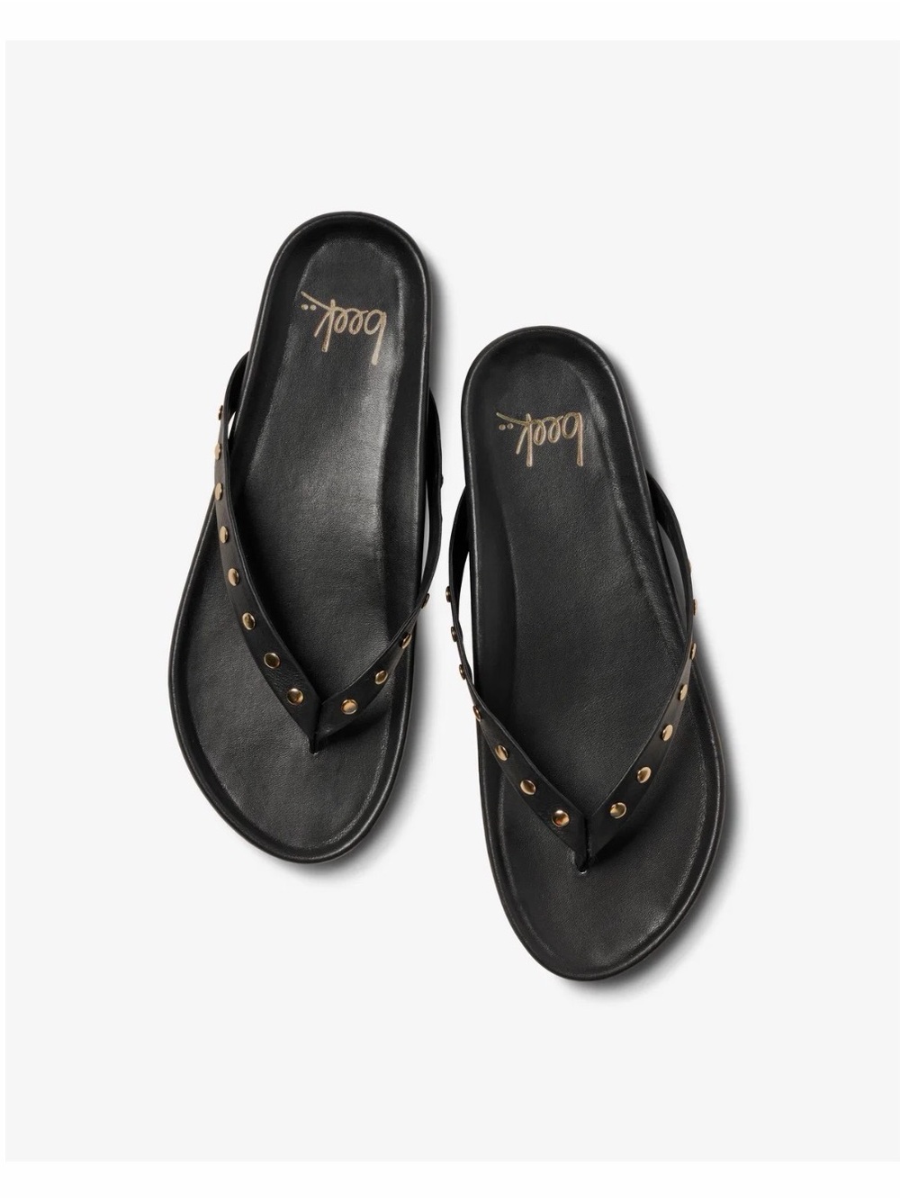 Beek Black Studded Thong Sandals with Gold Accents